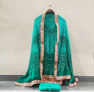 Sea Green Bandhej Silk Gota Patti Suit