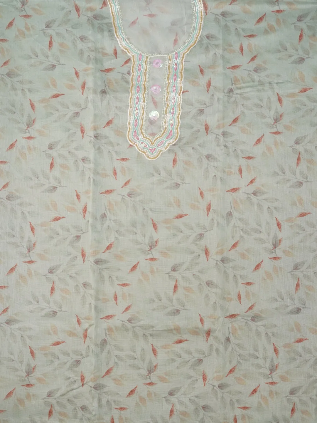 Sea Green Sequin Work Floral Printed Cotton Blend Dress Material with Dupatta