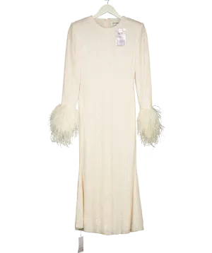 Self-Portrait Cream Sequin Feather Midi Dress UK 6
