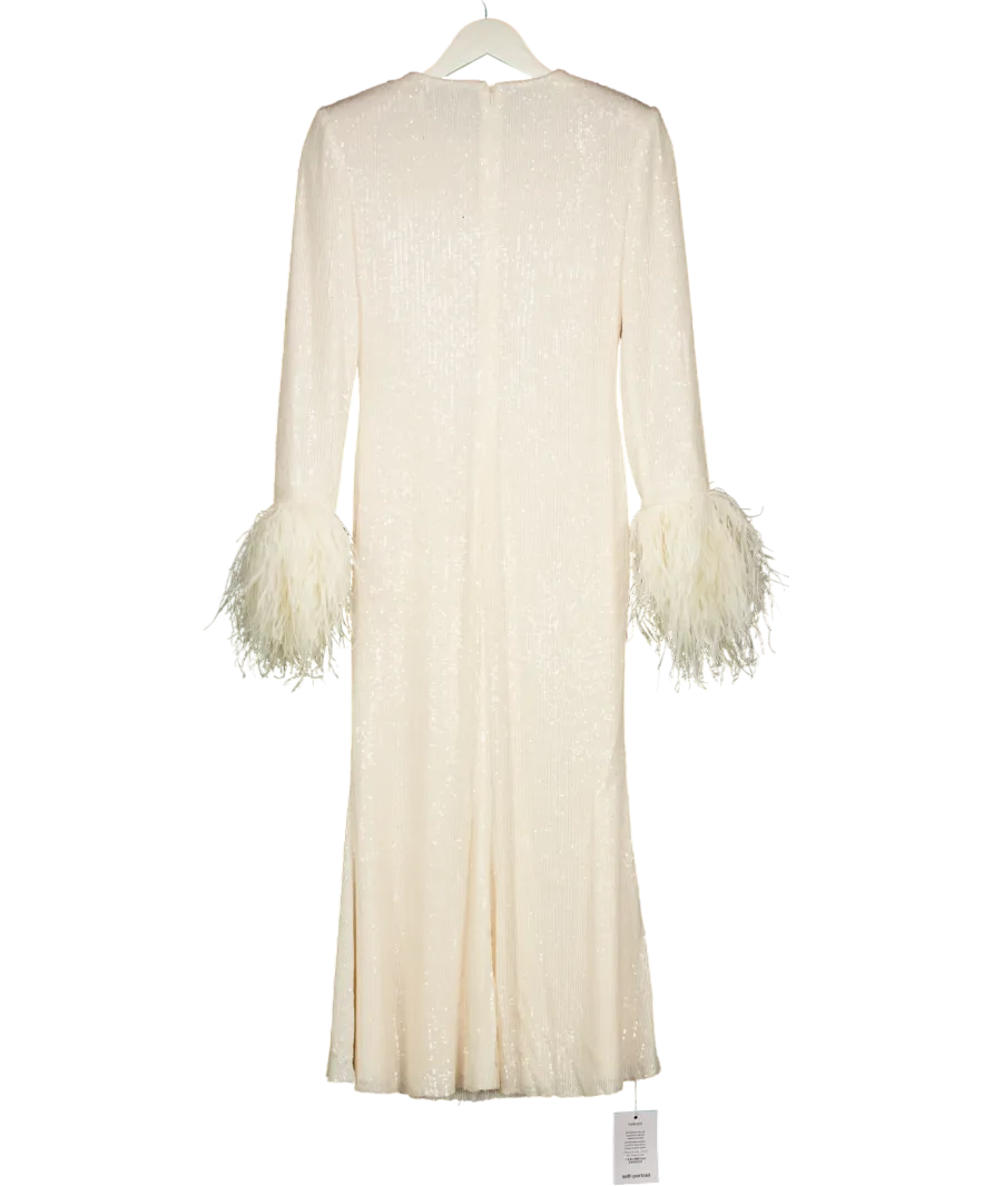 Self-Portrait Cream Sequin Feather Midi Dress UK 6