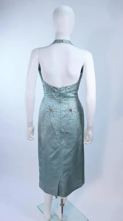 SE'MONT 1960s Silk Aqua Halter w/ Embellishments Size 2-4