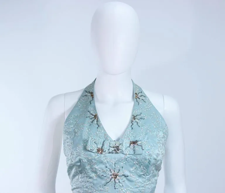 SE'MONT 1960s Silk Aqua Halter w/ Embellishments Size 2-4