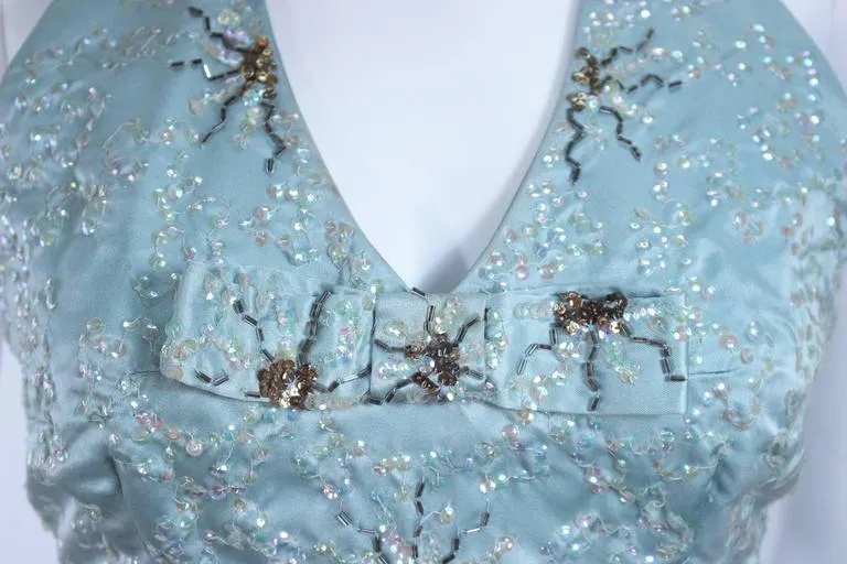 SE'MONT 1960s Silk Aqua Halter w/ Embellishments Size 2-4