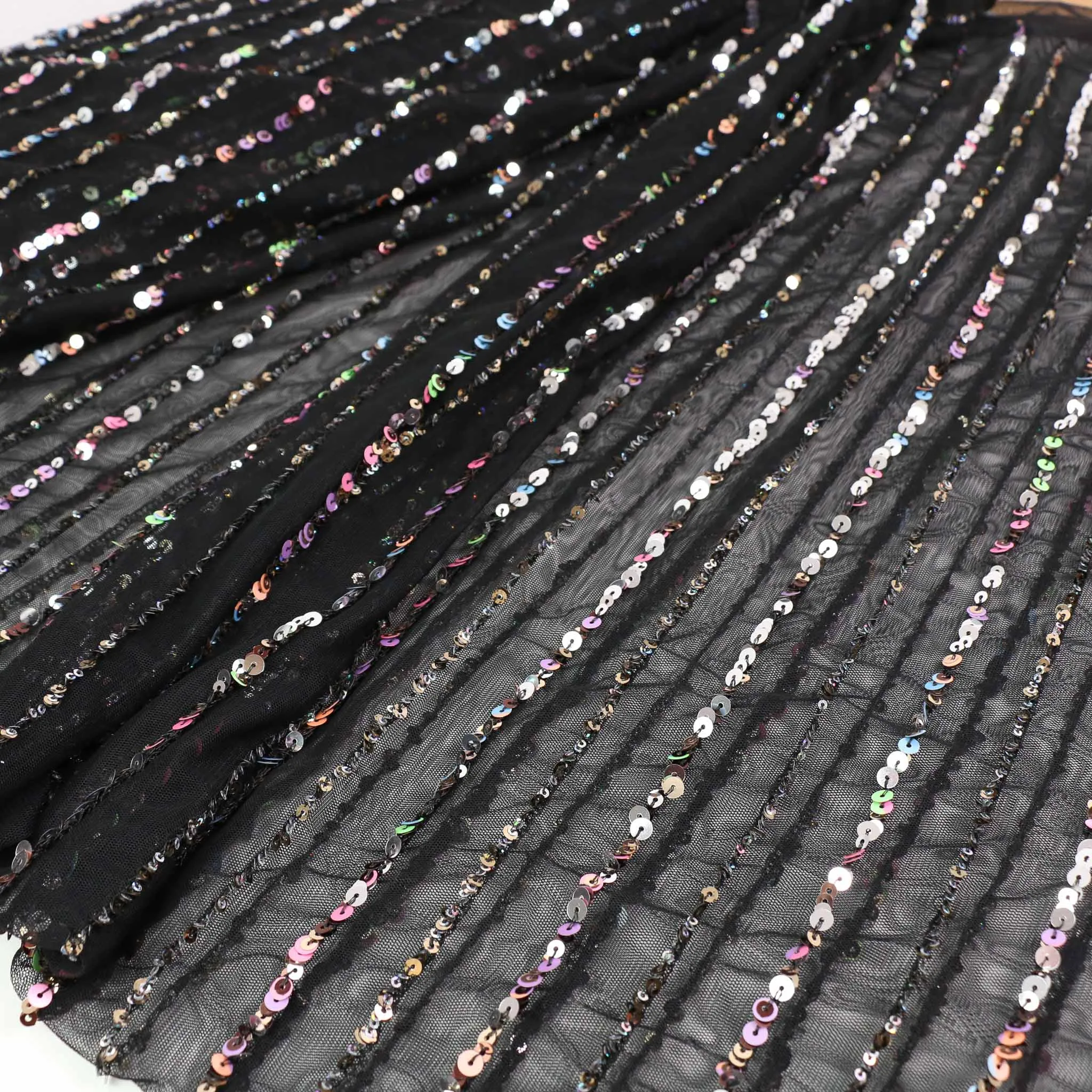 Sequin Fabric - Champagne, Black