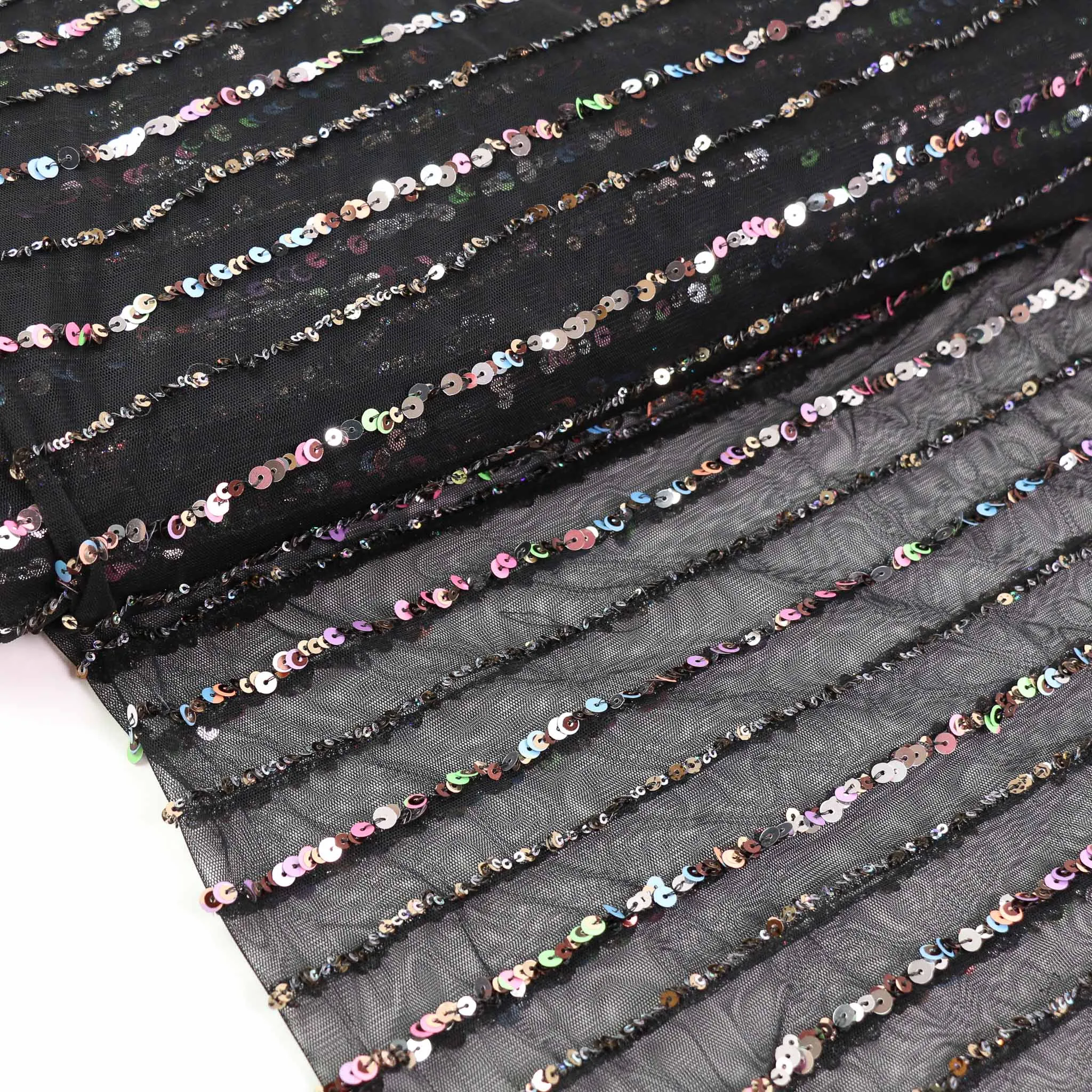 Sequin Fabric - Champagne, Black