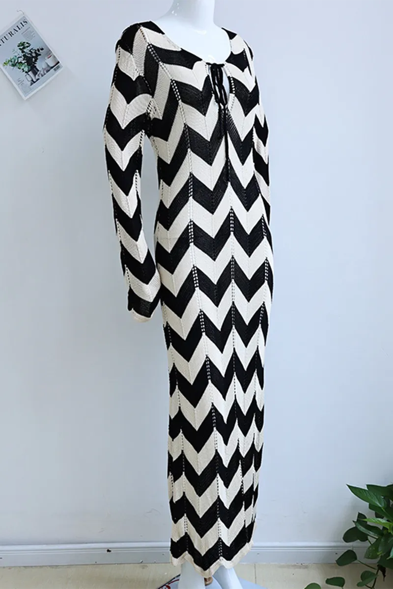 Sexy Colorblock Lace Up Weave V Neck One Step Skirt Dresses