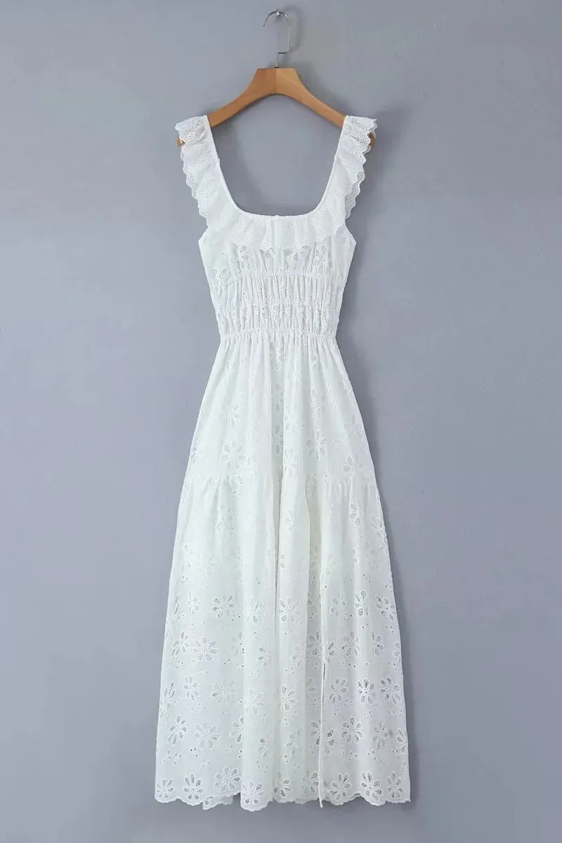 Sexy Lace Lace Up Backless Slit U Neck Sleeveless Dresses