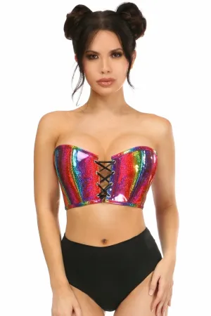 Sexy Rainbow Glitter PVC Lace-Up Bustier Top