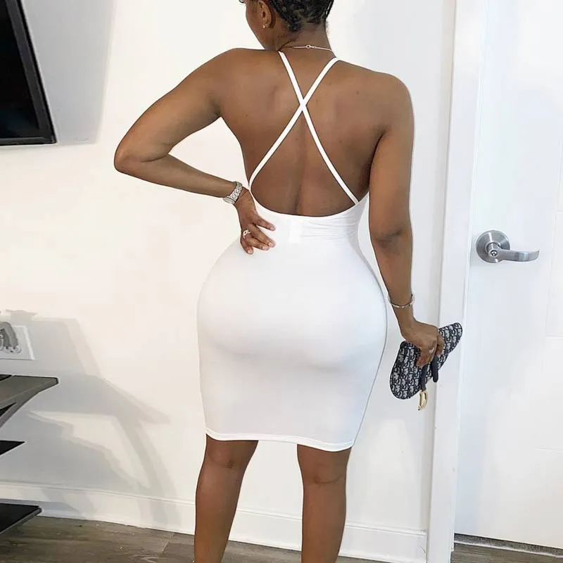 Sexy Solid Backless Bodycon Dress