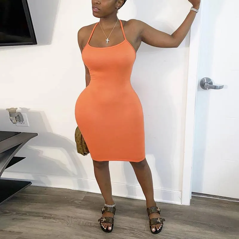 Sexy Solid Backless Bodycon Dress