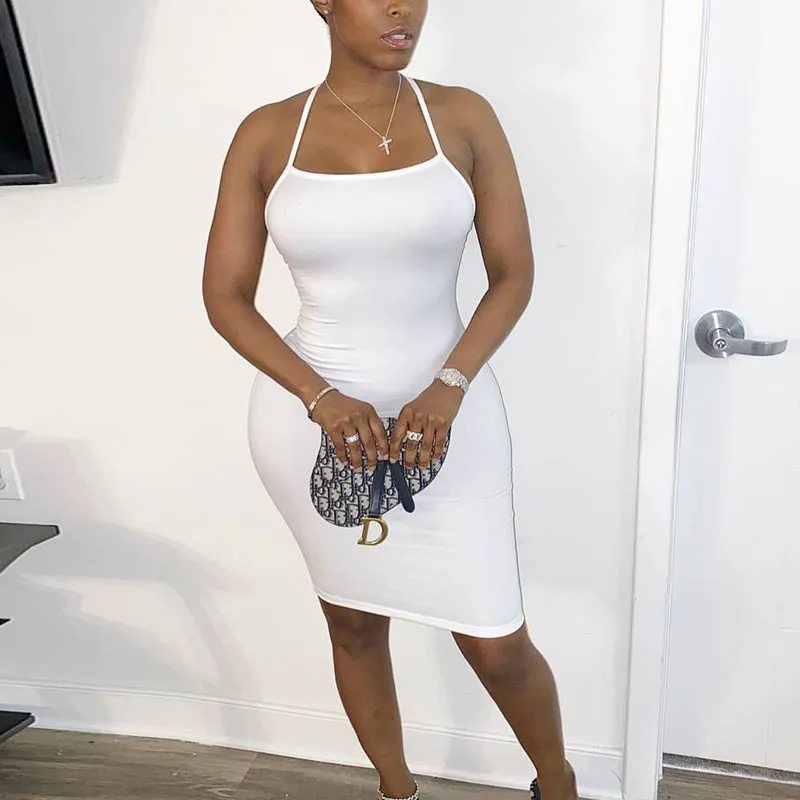 Sexy Solid Backless Bodycon Dress