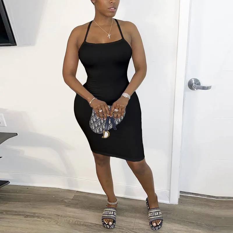 Sexy Solid Backless Bodycon Dress