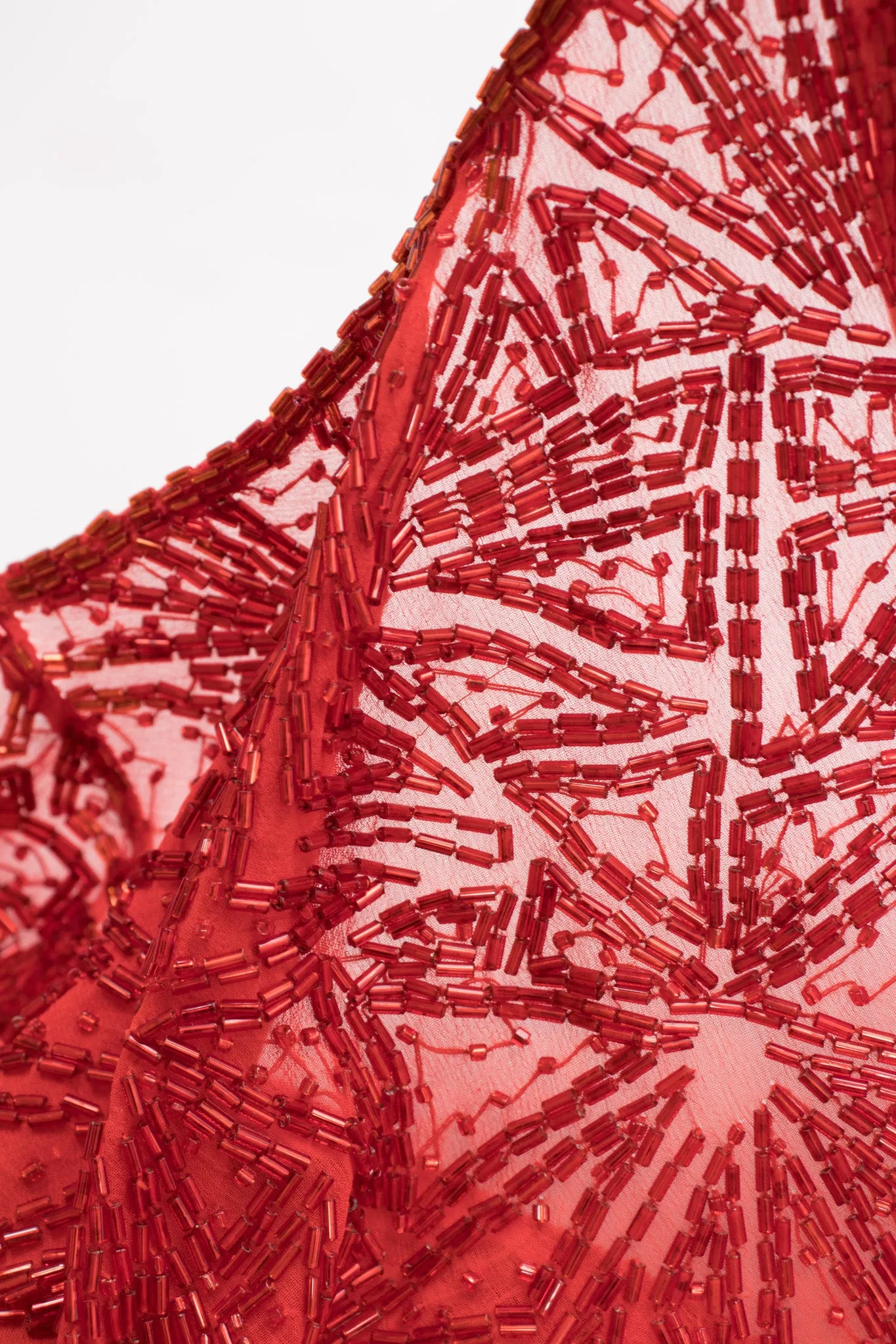 Sheer Red Beaded Shift Gown