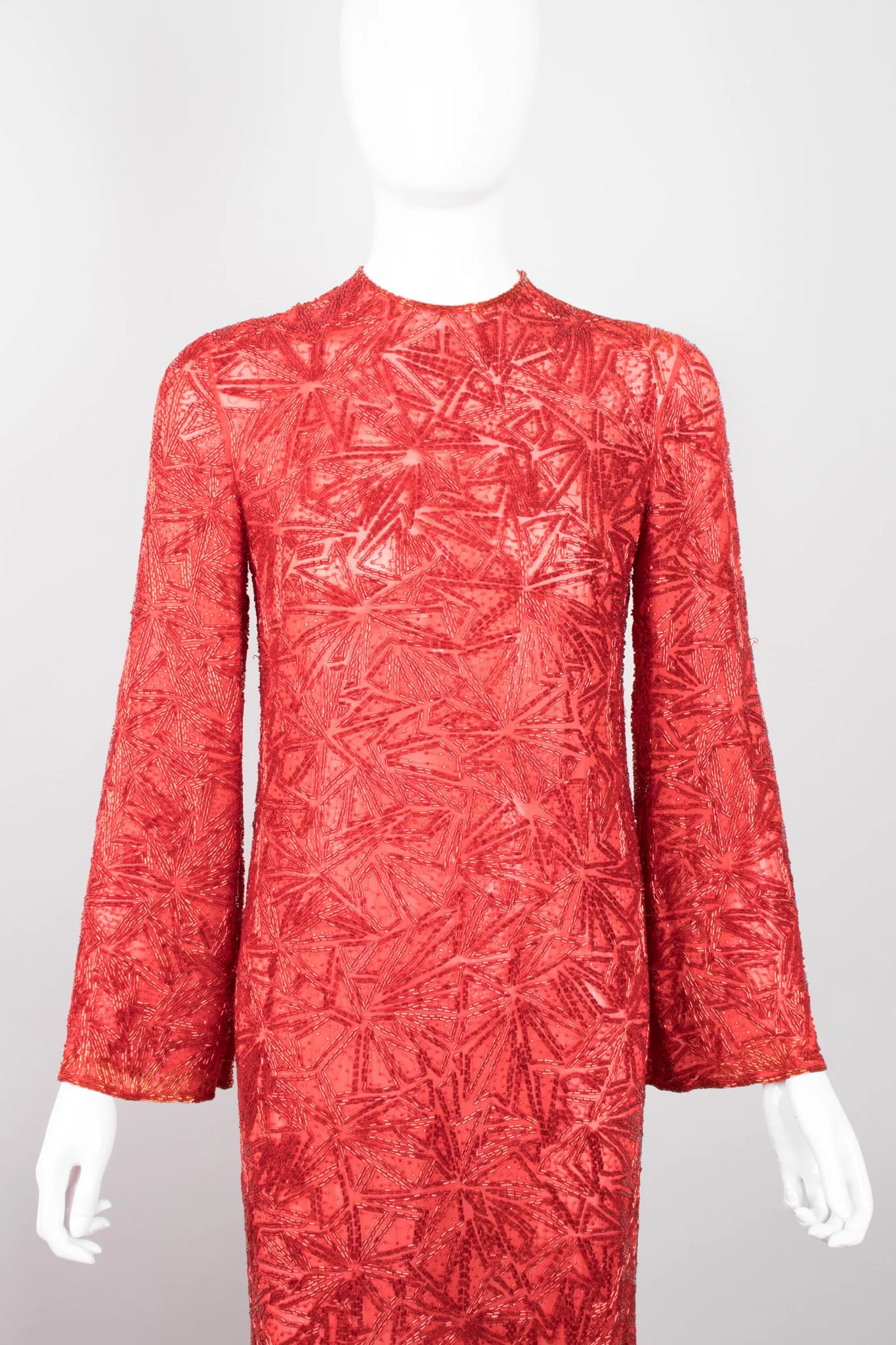 Sheer Red Beaded Shift Gown