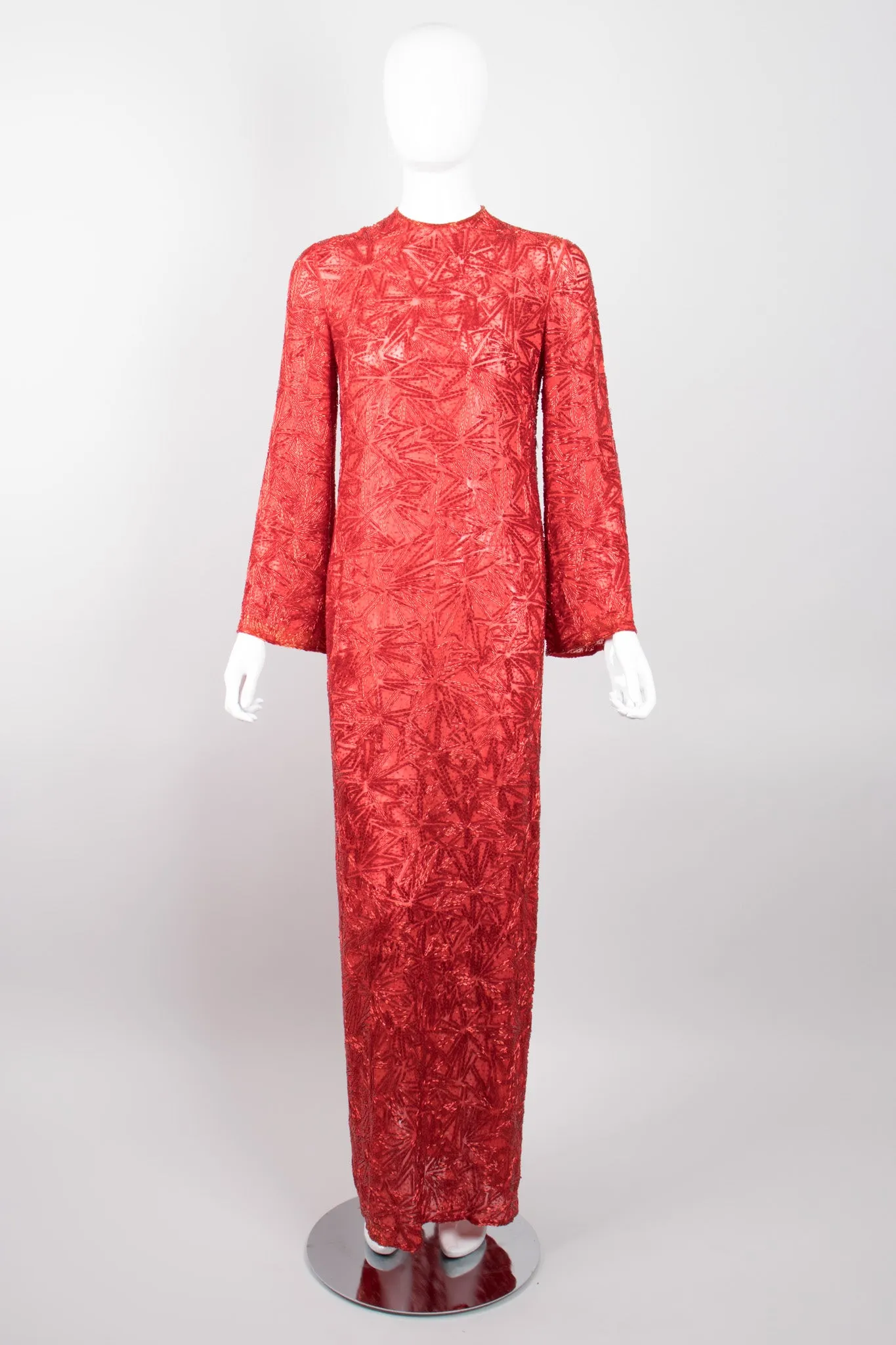Sheer Red Beaded Shift Gown