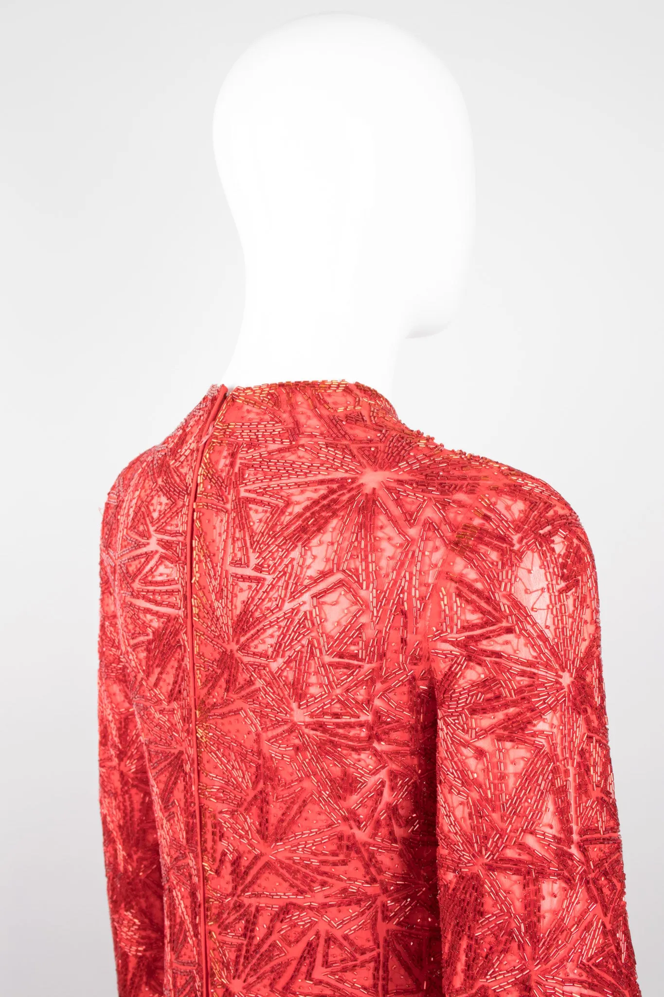 Sheer Red Beaded Shift Gown