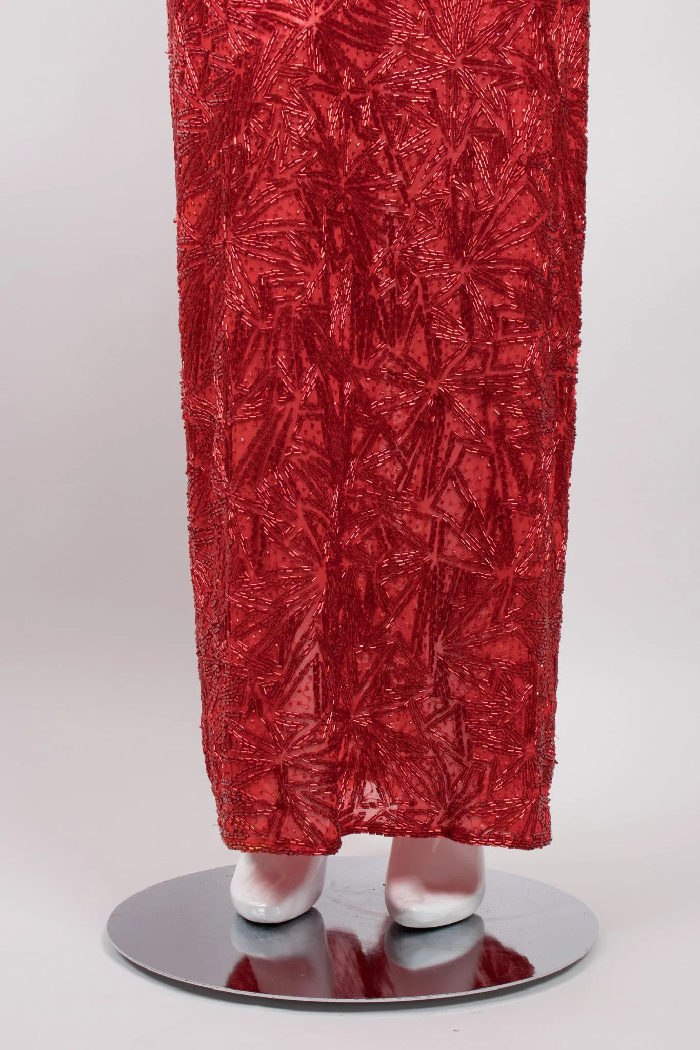 Sheer Red Beaded Shift Gown