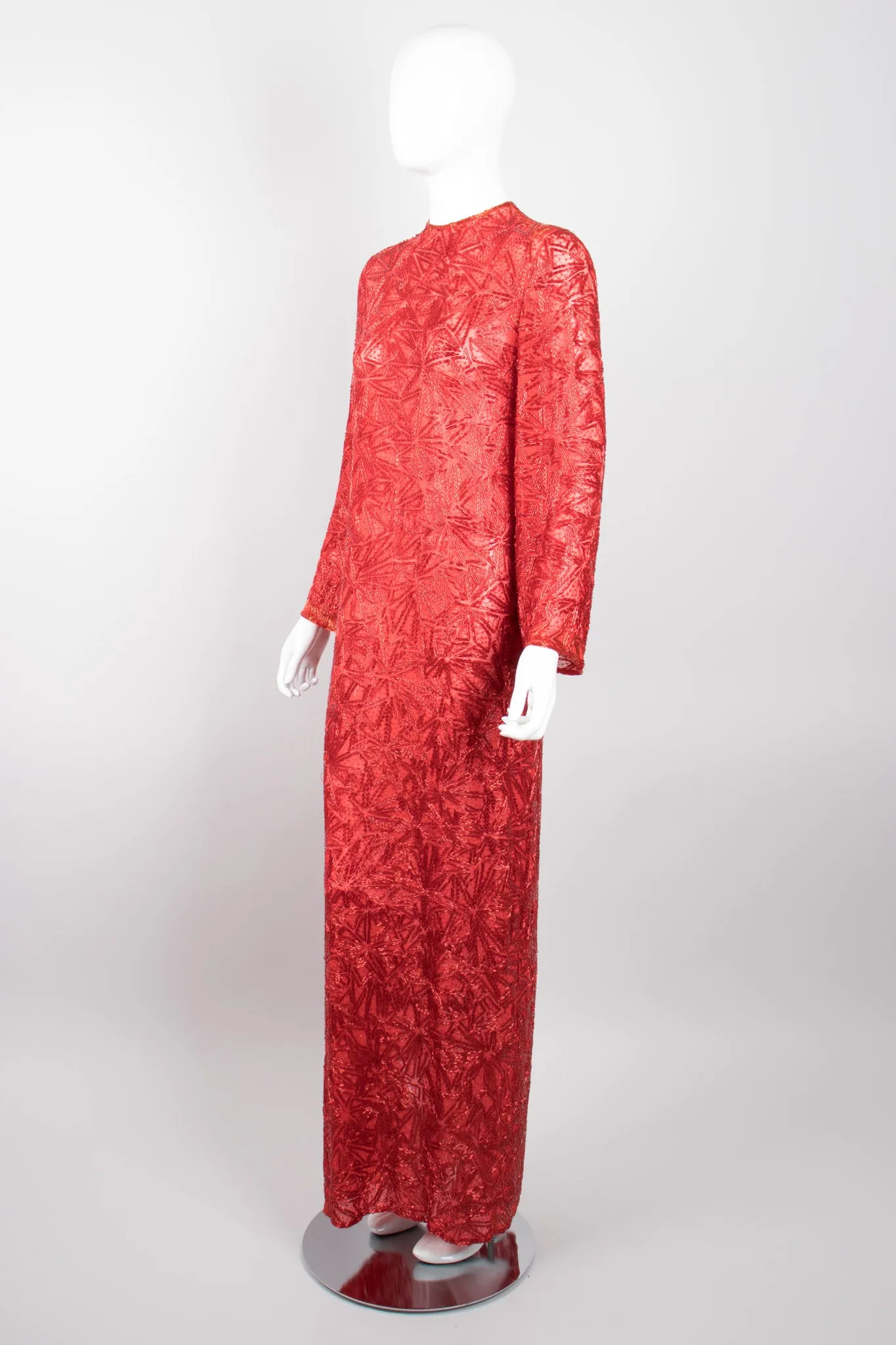 Sheer Red Beaded Shift Gown