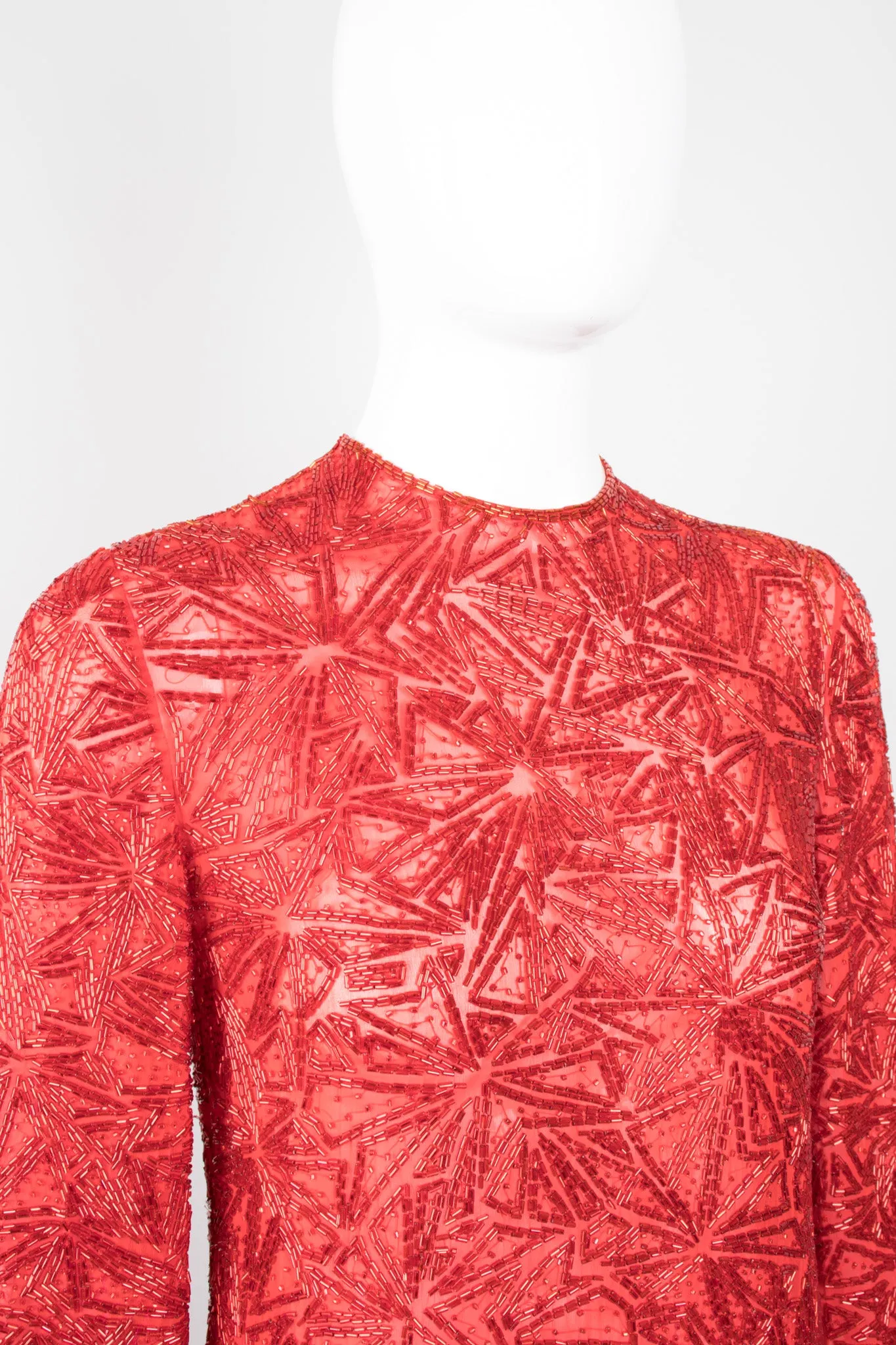 Sheer Red Beaded Shift Gown