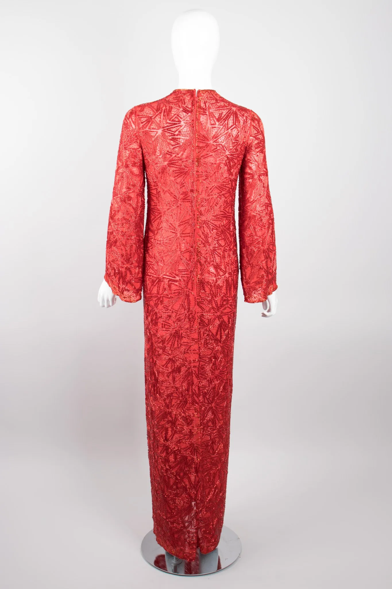 Sheer Red Beaded Shift Gown