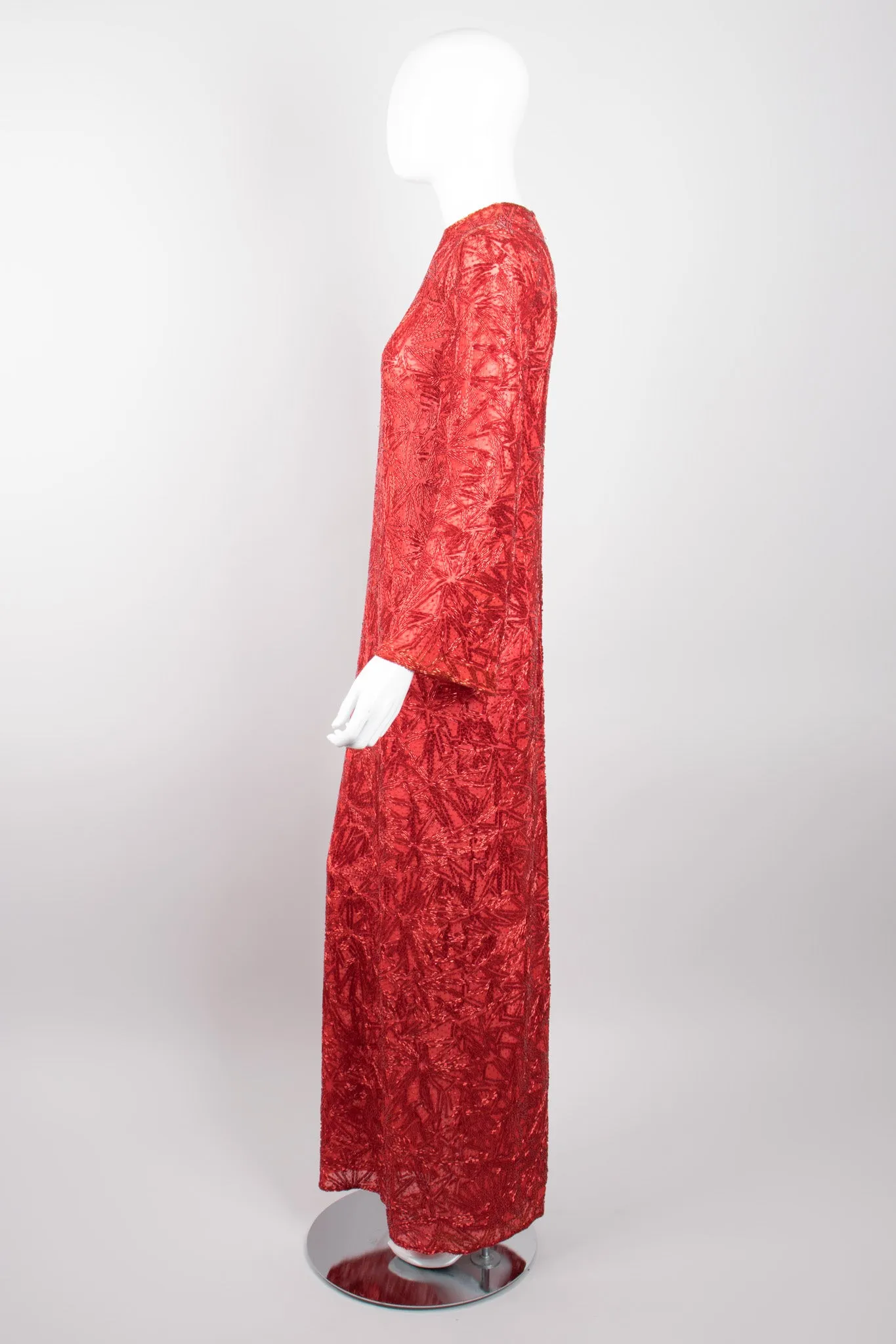 Sheer Red Beaded Shift Gown