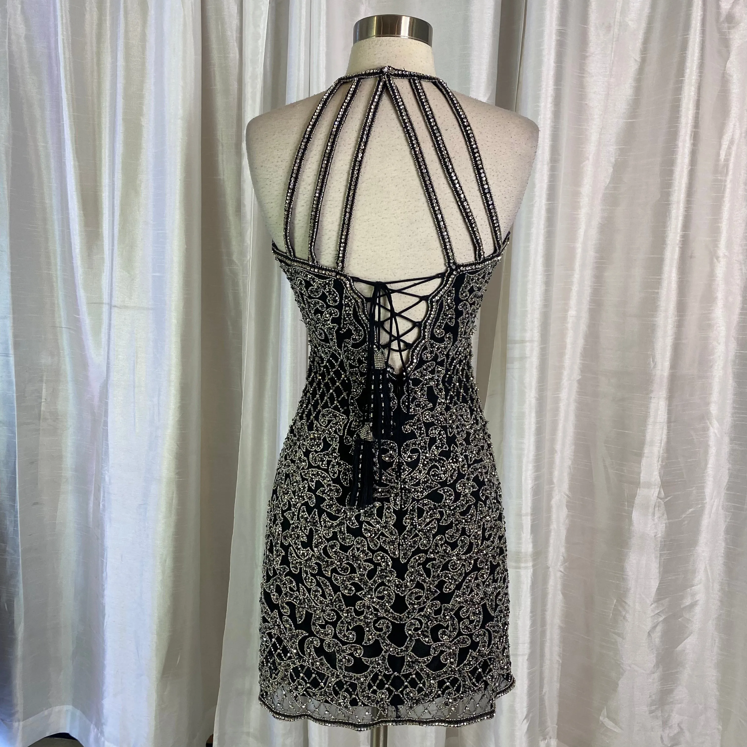 SHERRI HILL Black and Silver Fully Beaded Cocktail Gown Style #51207 Size 2