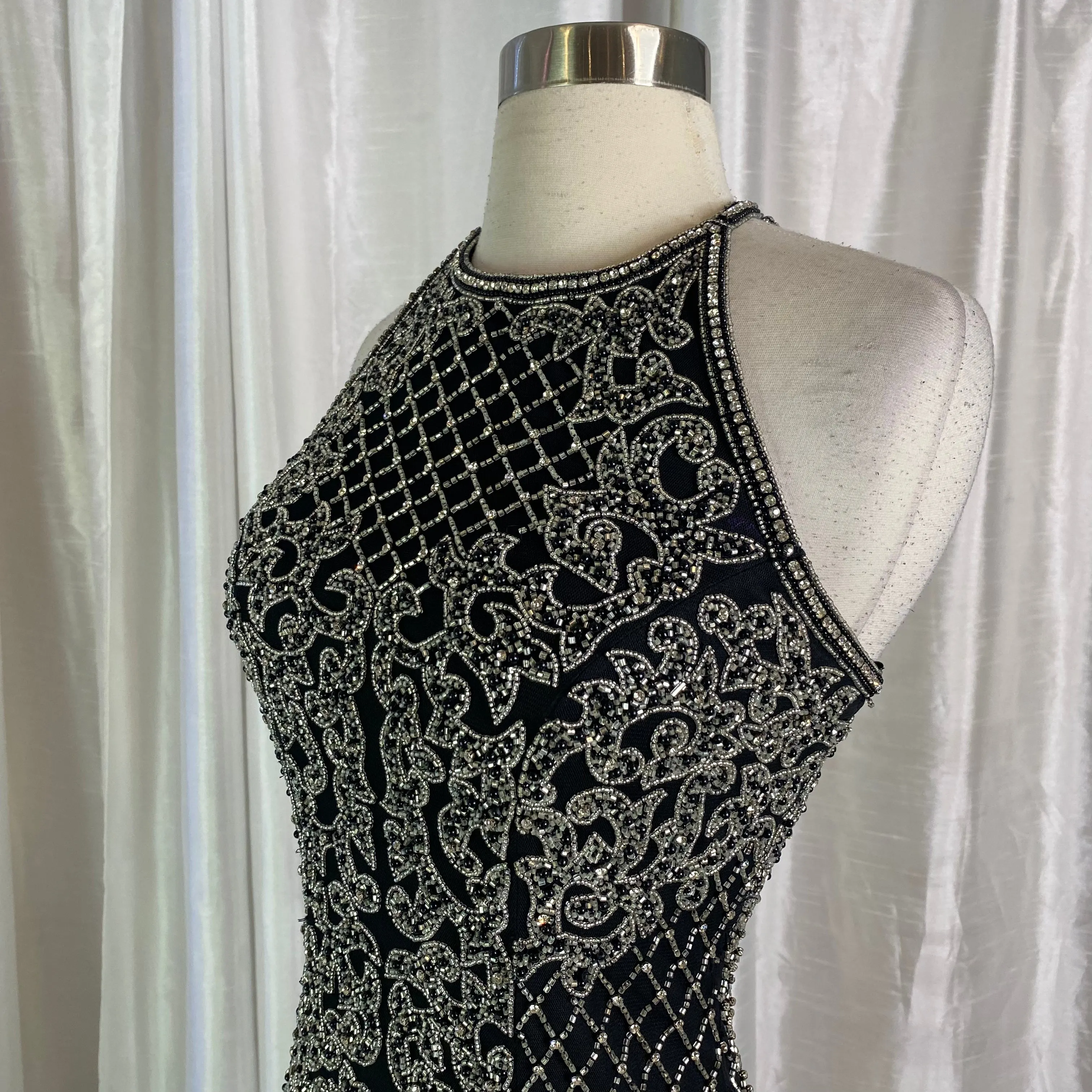 SHERRI HILL Black and Silver Fully Beaded Cocktail Gown Style #51207 Size 2