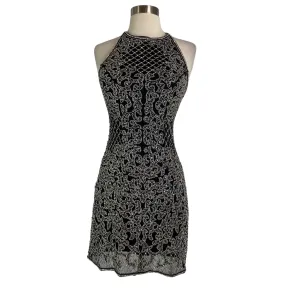 SHERRI HILL Black and Silver Fully Beaded Cocktail Gown Style #51207 Size 2