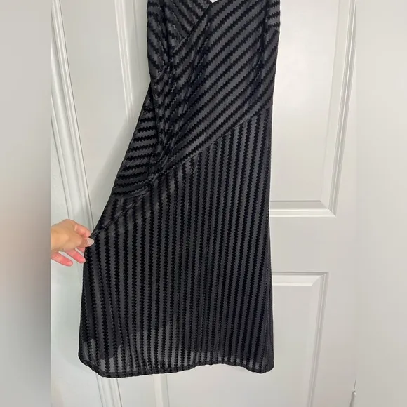 Shoshanna Collection Women's Black Asymmetrical Dress Velvet Striped Size 8