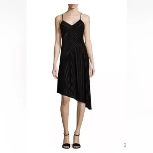 Shoshanna Collection Women's Black Asymmetrical Dress Velvet Striped Size 8