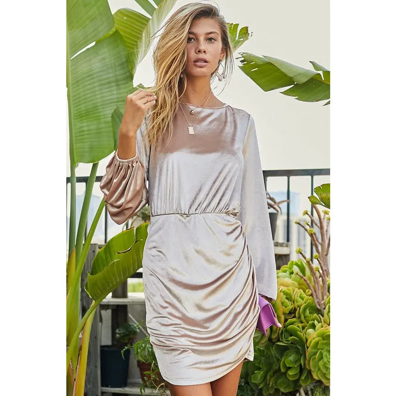 Show Stopper Velvet Dress - Champagne