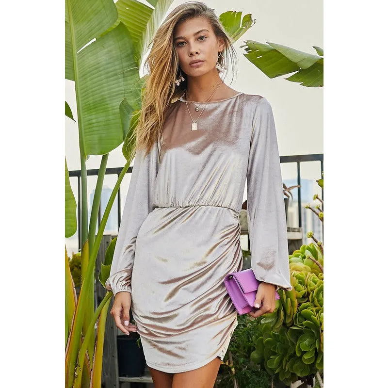 Show Stopper Velvet Dress - Champagne