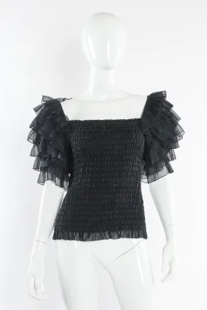 Silk Smocked Ruffle Top