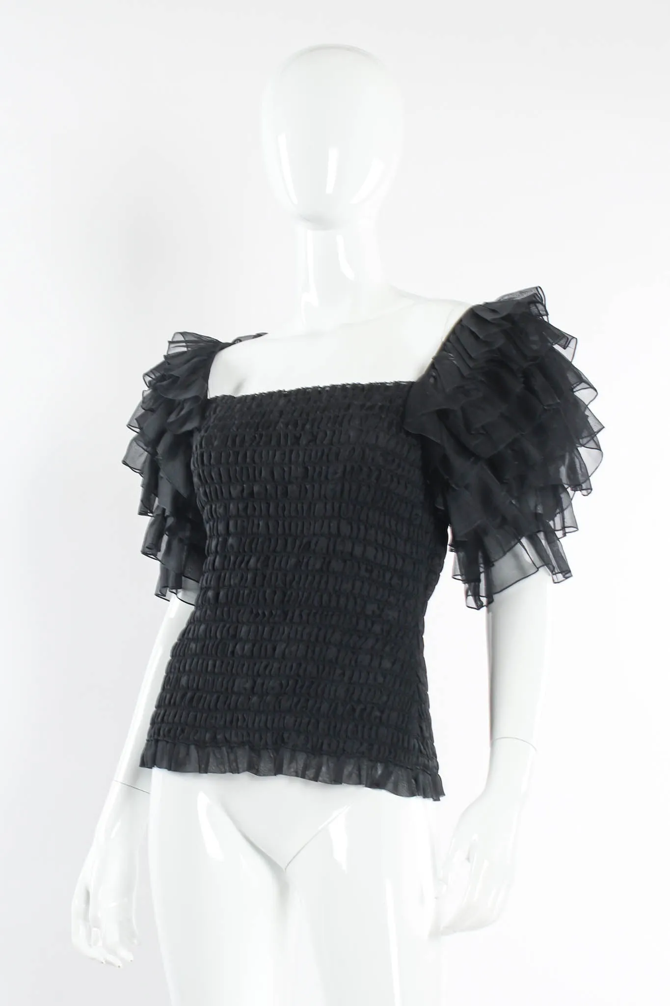 Silk Smocked Ruffle Top