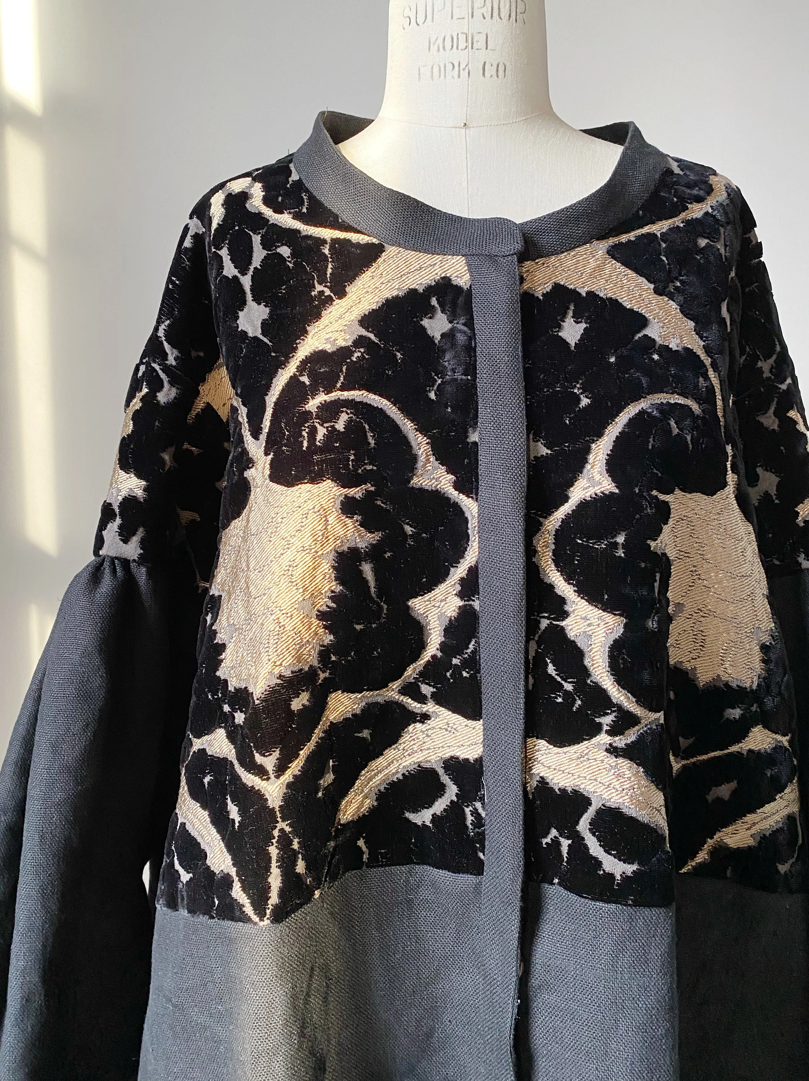 silk velvet brocade big shirt dress