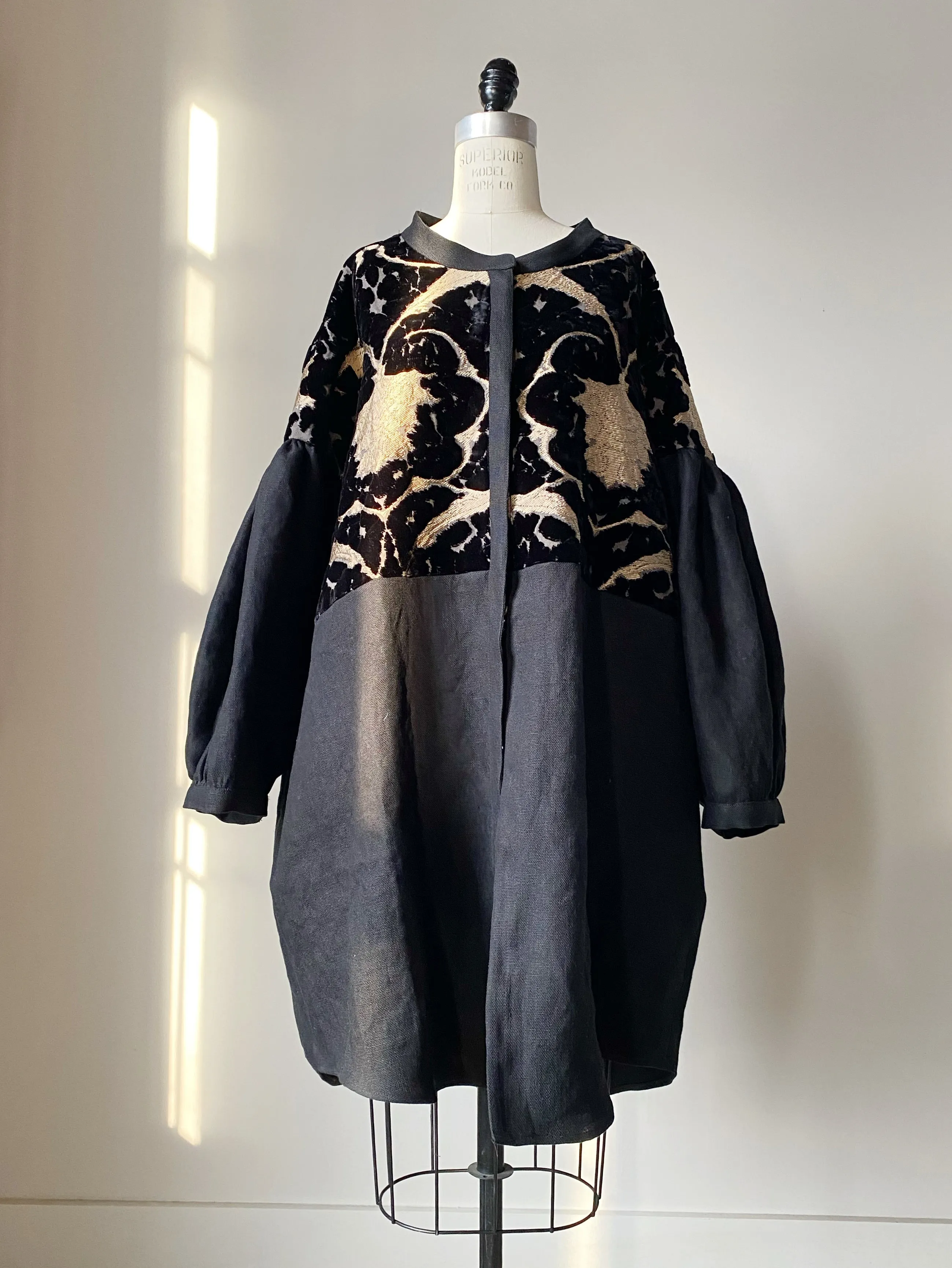 silk velvet brocade big shirt dress