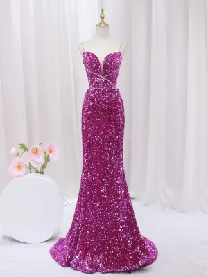 Simple Mermaid Sequin Long Prom Dress, Sequin Long Evening Dress