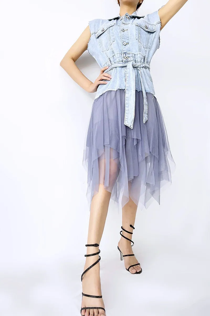 Sleeveless button down hi low dress Women