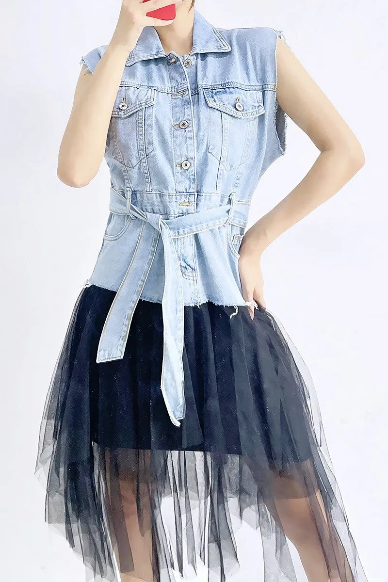 Sleeveless button down hi low dress Women