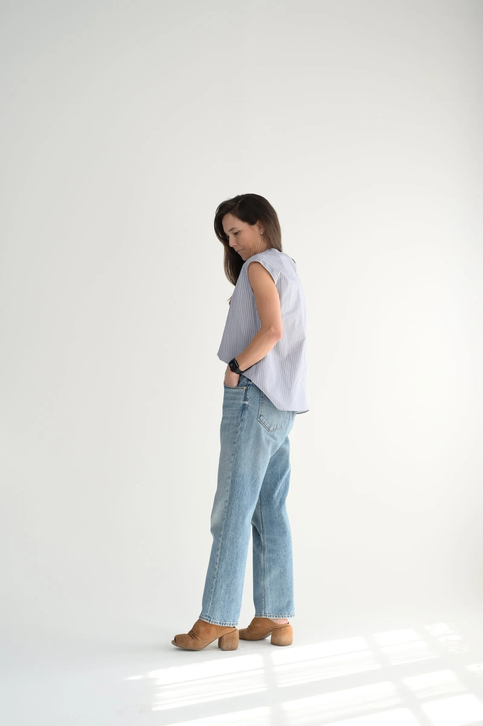 Sleeveless Top in Denim Stripe