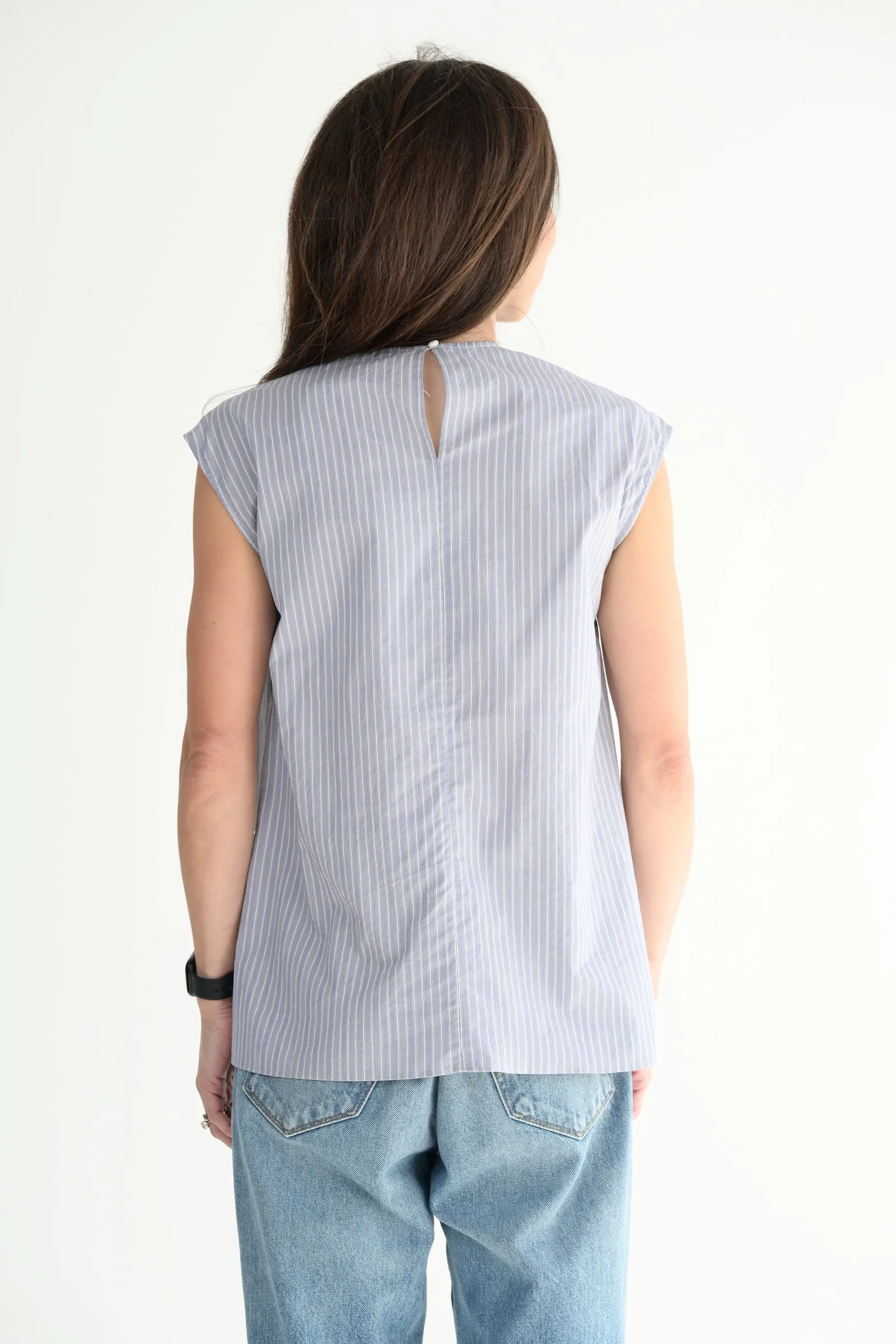 Sleeveless Top in Denim Stripe
