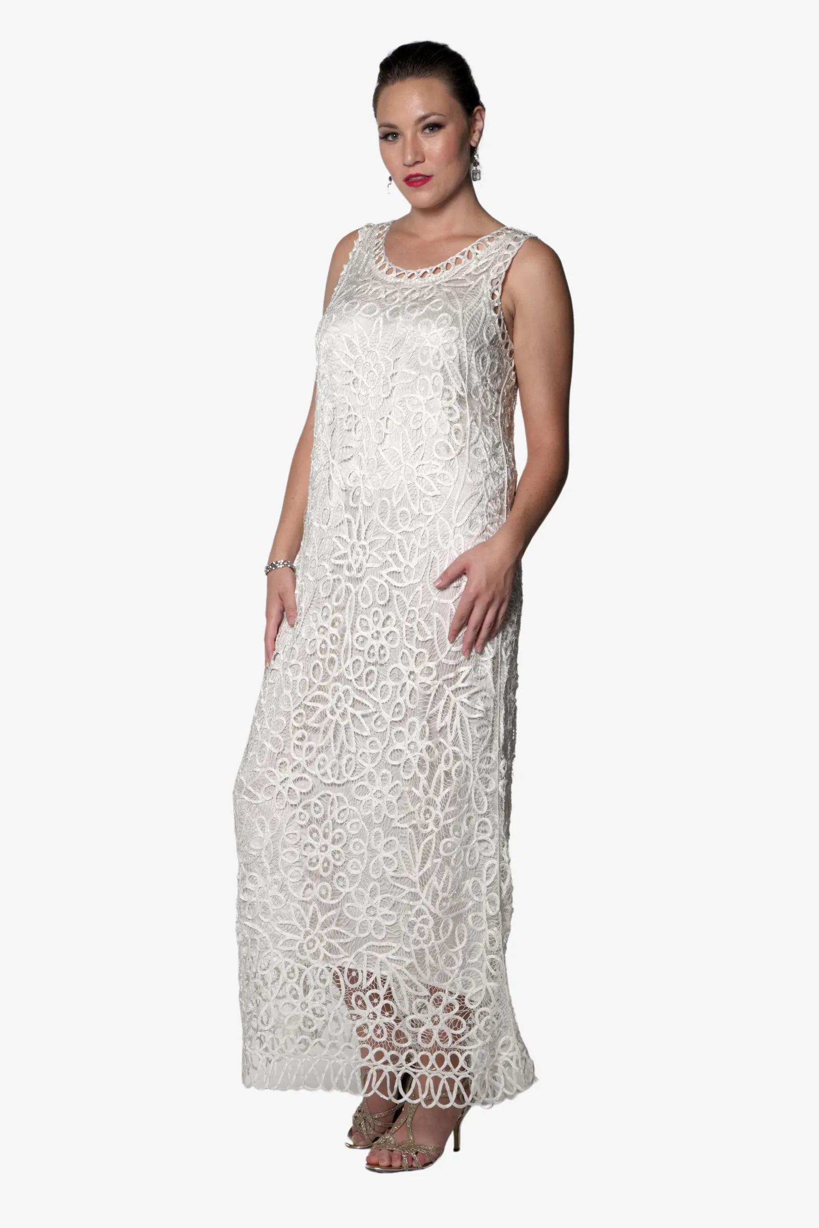Soulmates C12016 Beaded Silk Lace 2-Piece Maxi Dress - Ivory
