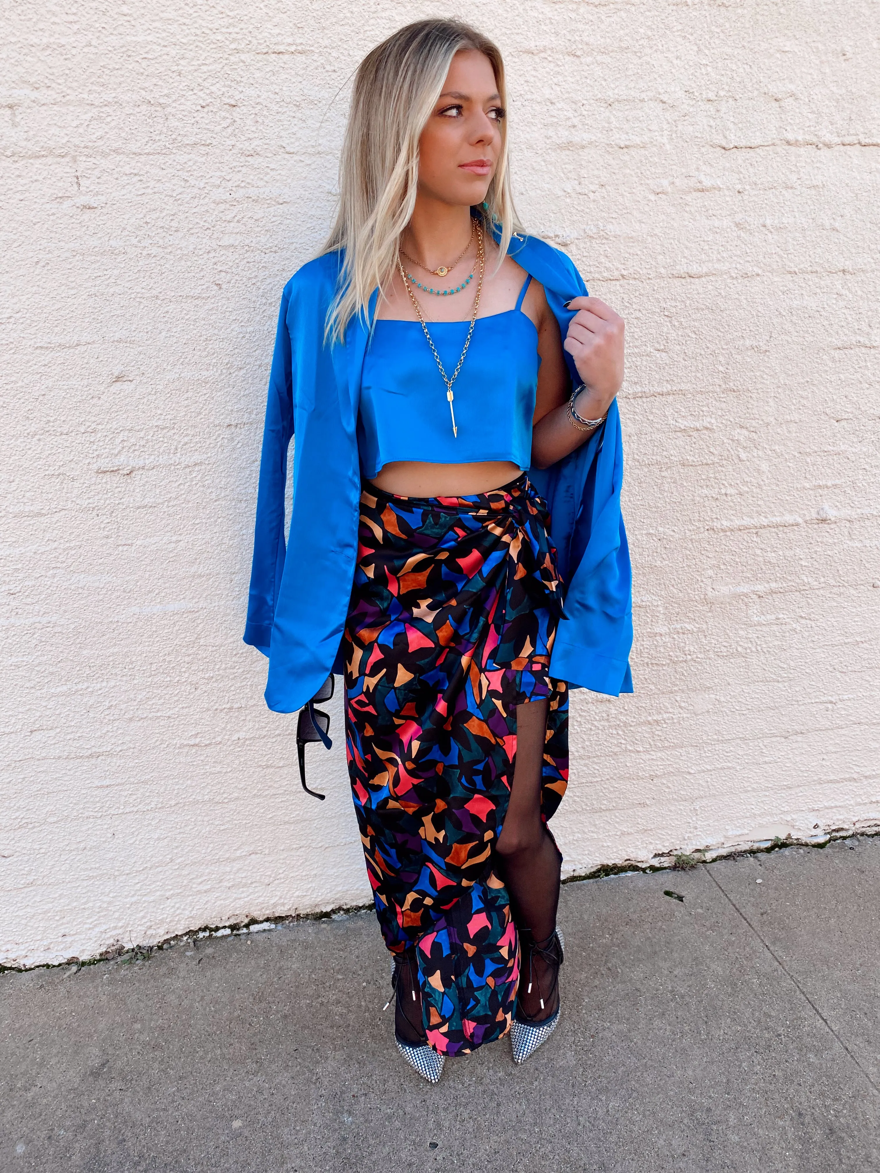 Spaghetti Satin Crop Top ~ Blue Luxe