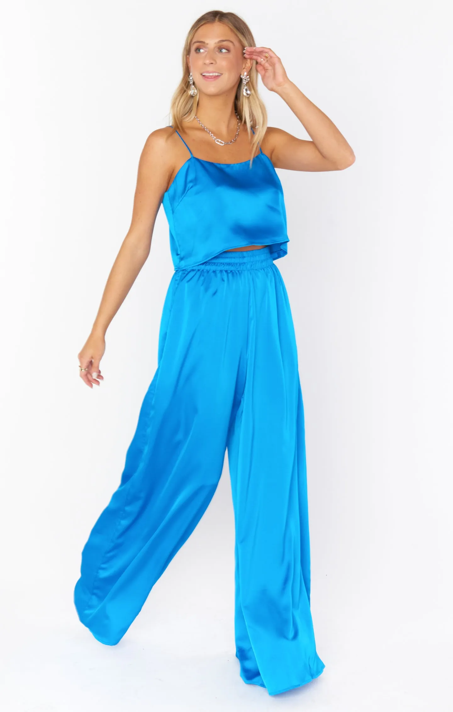 Spaghetti Satin Crop Top ~ Blue Luxe