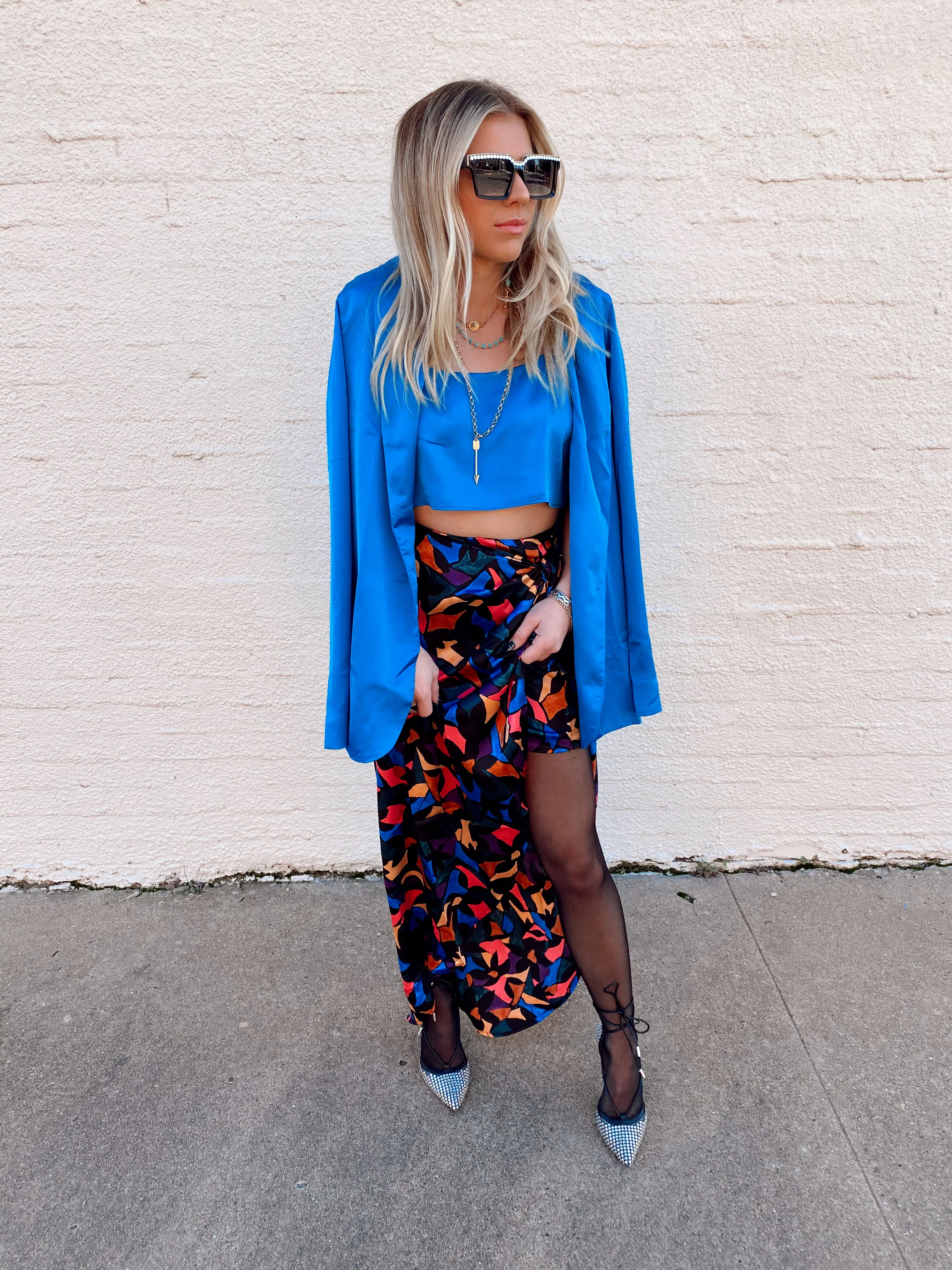 Spaghetti Satin Crop Top ~ Blue Luxe