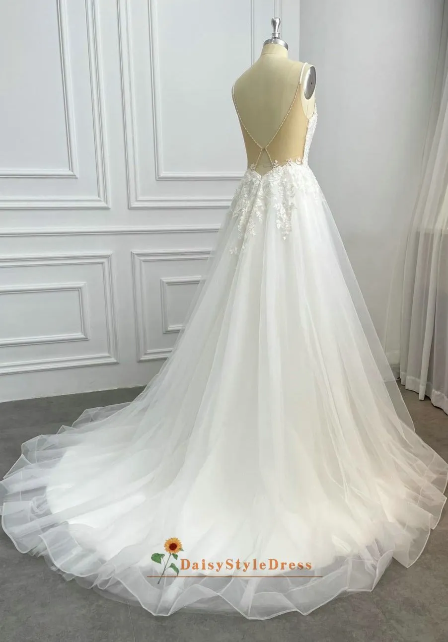 Spaghetti Straps Backless Summer Wedding Dress