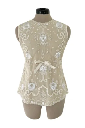 Spring 2006 Christian Lacroix Haute Couture Runway Embroidered Ivory Net Top