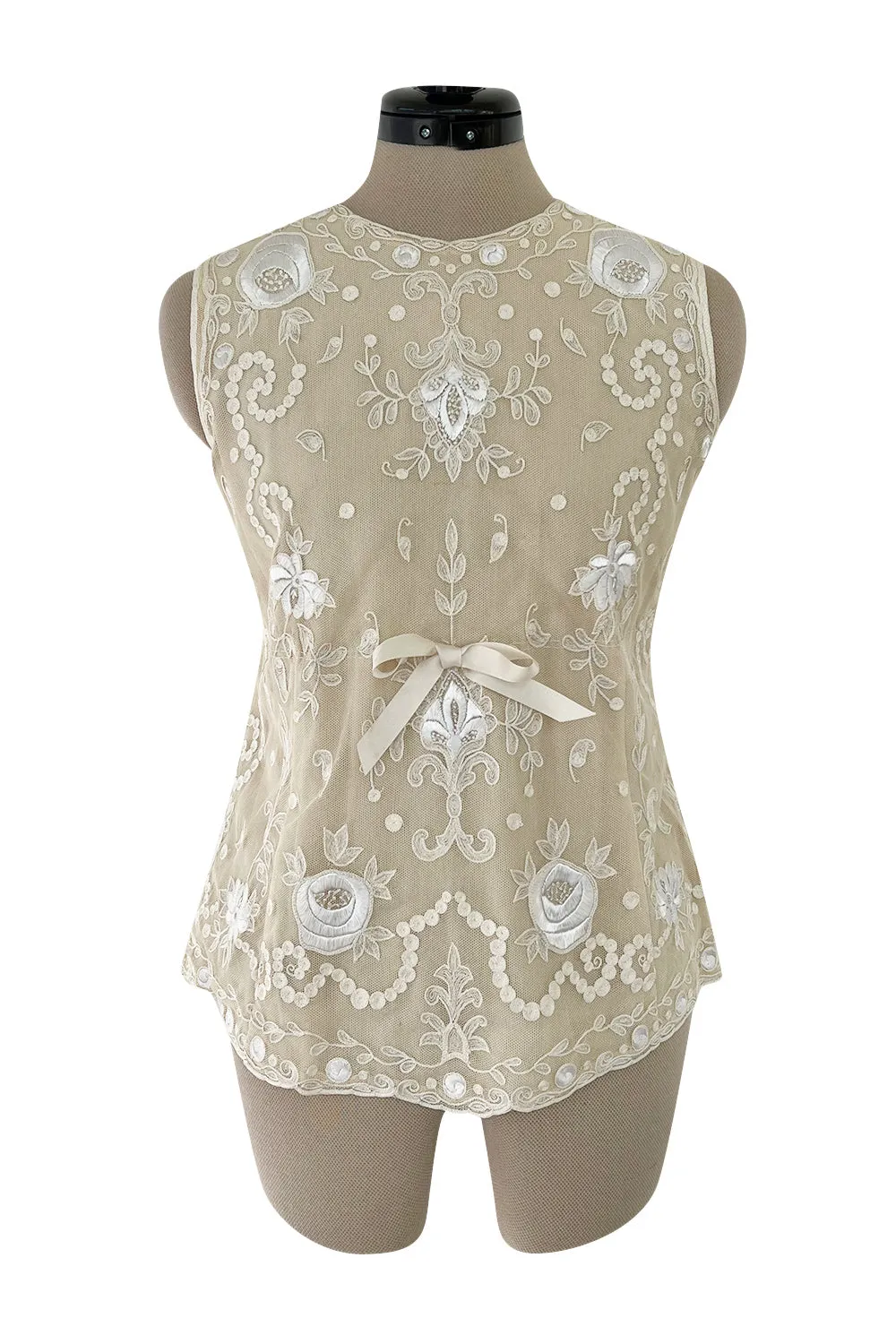 Spring 2006 Christian Lacroix Haute Couture Runway Embroidered Ivory Net Top