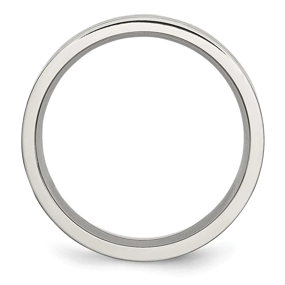 Stainless Steel Polished w/Satin Center 6mm Grooved Band