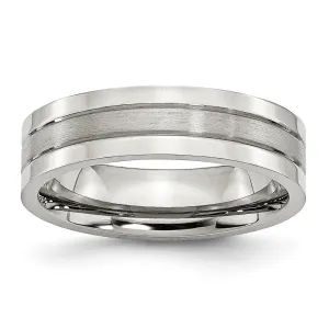 Stainless Steel Polished w/Satin Center 6mm Grooved Band